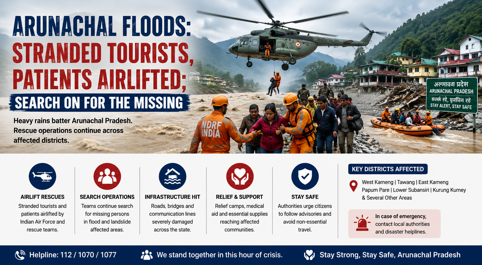 Arunachal Floods: Stranded Tourists Airlifted as Search Continues for Missing Persons